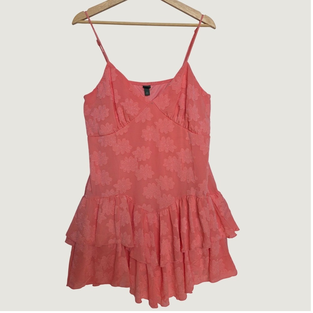 Wild Fable Mini Dress Women XL Coral Good Floral Burnout Tiered Ruffle Strappy